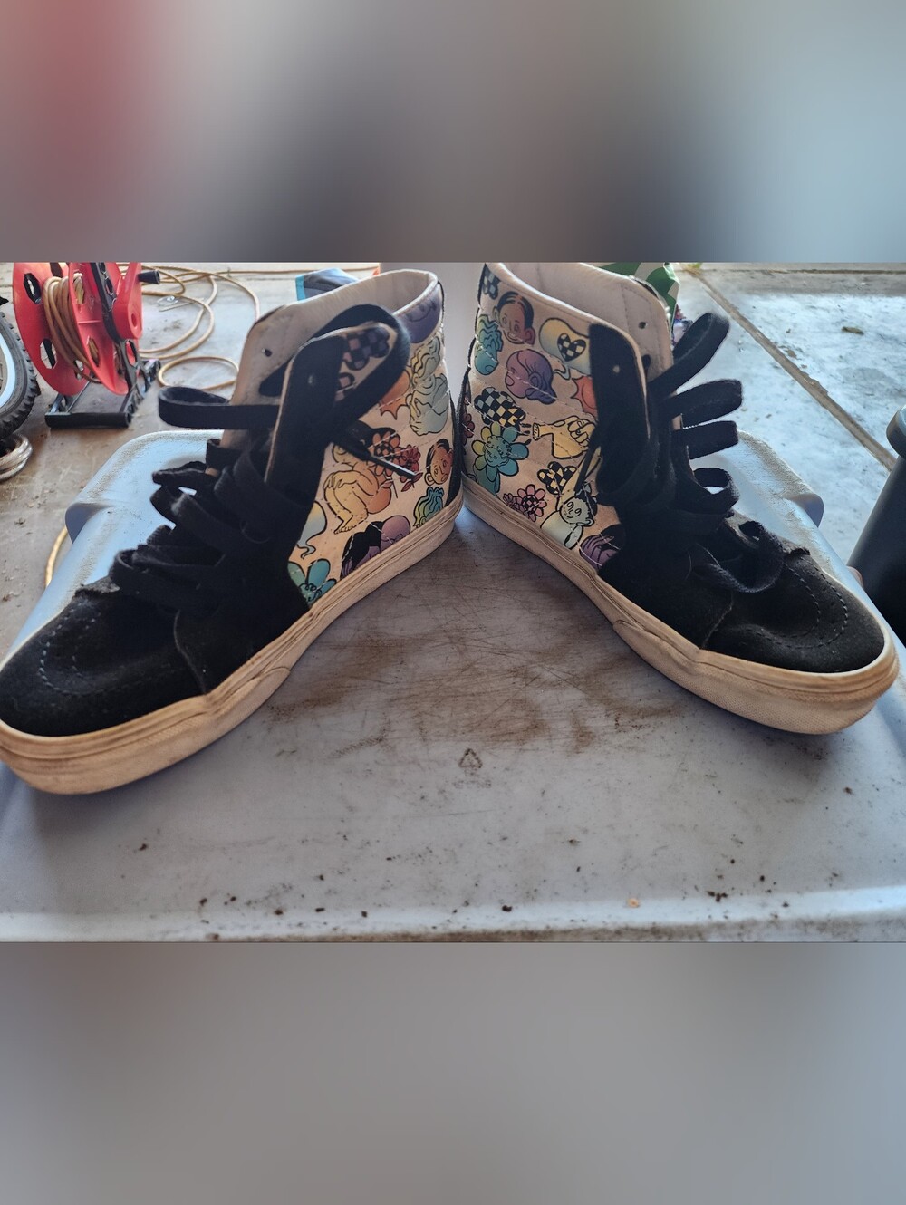 Vans Old Skool Black High-Top Sneakers with Floral Cartoon Side Panels